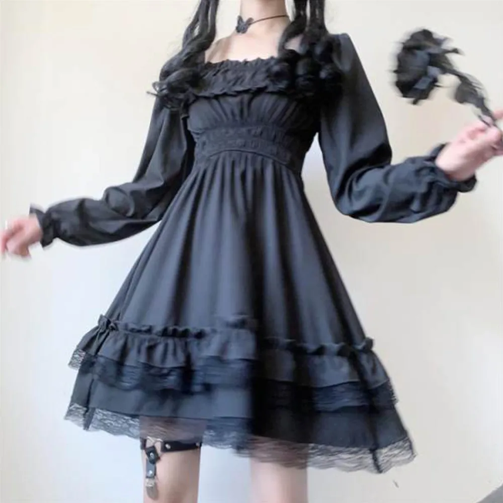 Japan Gothic Lolita Dress Shirring Princess Short Dress Women Boat Neck High Waist Girl Puff Sleeve Lace Ruffle Party Dress
Japan Gothic Lolita Dress Shirring Princess Short Dress Women Boat Neck High Waist Girl Puff Sleeve Lace Ruffle Party Dress