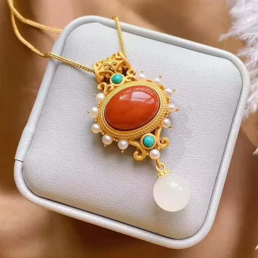 Natural South Red Pendant Necklace Women's Set Embellished Freshwater Pearl Green Pine S925 Sterling Silver Inlaid Court R
Natural South Red Pendant Necklace Women's Set Embellished Freshwater Pearl Green Pine S925 Sterling Silver Inlaid Court R