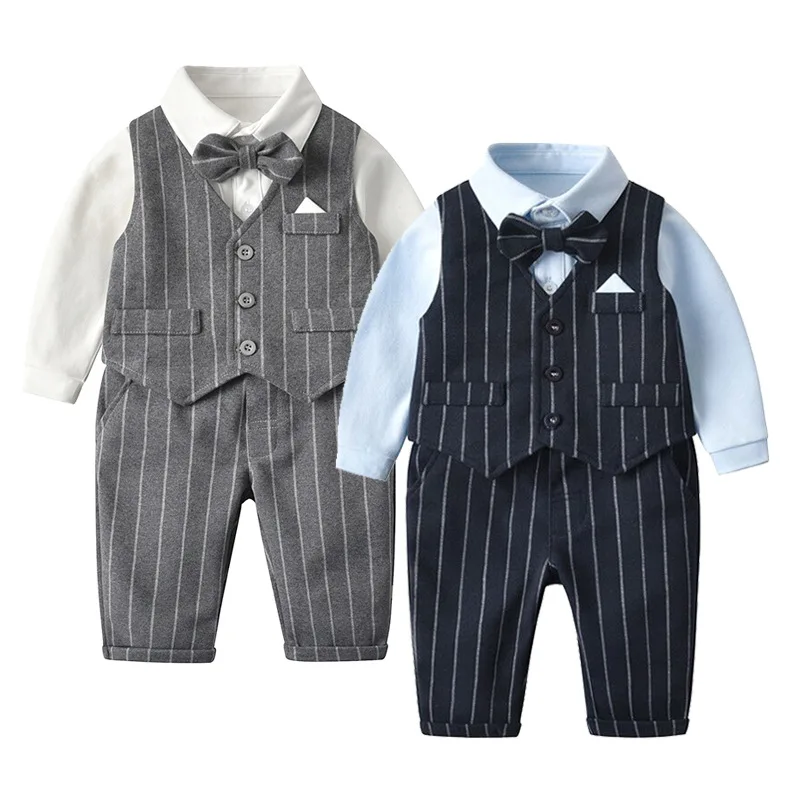 Spring and Autumn Long-sleeved Cotton Three-piece Children's Suit Single-breasted Gentleman Style Boy's Striped Children's Suit
Spring and Autumn Long-sleeved Cotton Three-piece Children's Suit Single-breasted Gentleman Style Boy's Striped Children's Suit