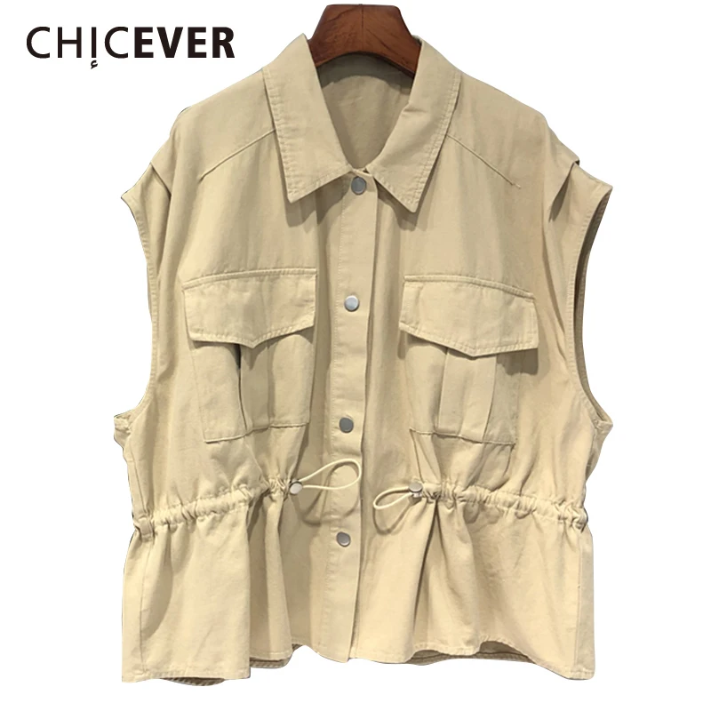 CHICEVER Single Breasted Patchwork Pockets Solid Coat Vest For Women Lapel Collar Sleeveless Solid Vests Female Clothing Autumn
CHICEVER Single Breasted Patchwork Pockets Solid Coat Vest For Women Lapel Collar Sleeveless Solid Vests Female Clothing Autumn