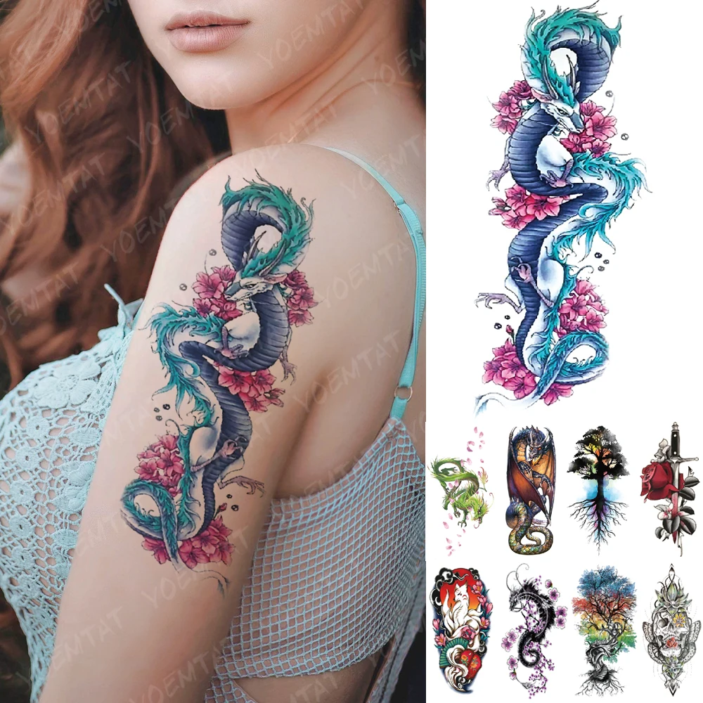 Waterproof Temporary Tattoo Sticker Blue Ice Dragon Plum Blossom Flash Tattoos Family Tree Fox Body Art Arm Fake Tatoo Women Men
Waterproof Temporary Tattoo Sticker Blue Ice Dragon Plum Blossom Flash Tattoos Family Tree Fox Body Art Arm Fake Tatoo Women Men