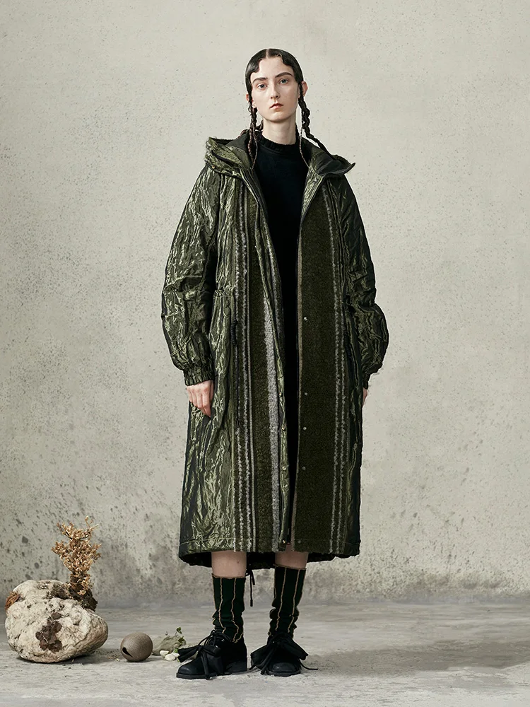 IRINACH85 2020 Winter Collection shiny metallic yarn and wool patched oversize long white duck down jacket coat women
IRINACH85 2020 Winter Collection shiny metallic yarn and wool patched oversize long white duck down jacket coat women