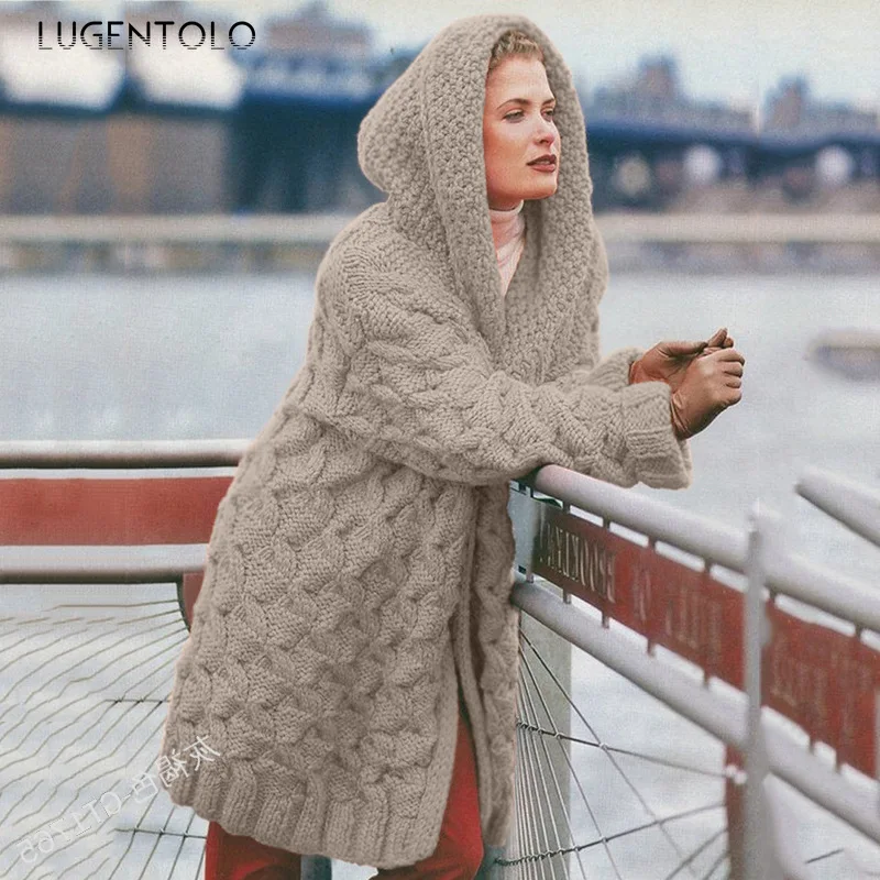 Hooded Cardigan Sweater Women Autumn Winter Loose Solid Female Casual Street Simple Knitted Sweaters Lugentolo
Hooded Cardigan Sweater Women Autumn Winter Loose Solid Female Casual Street Simple Knitted Sweaters Lugentolo