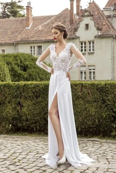 Charming New Designer Long Sleeve Wedding Gowns 2019 Sexy Lace Open Back Floor Length Split Side Bridal Dresses Hot Sale
Charming New Designer Long Sleeve Wedding Gowns 2019 Sexy Lace Open Back Floor Length Split Side Bridal Dresses Hot Sale