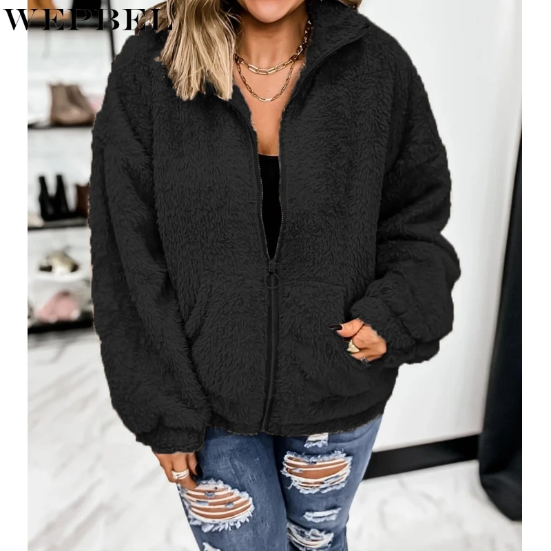 WEPBEL Long Sleeve Coat Women's Casual Solid Plush Loose Coat Autumn Winter Pocket Stitching Zipper Turn-down Collar Coat
WEPBEL Long Sleeve Coat Women's Casual Solid Plush Loose Coat Autumn Winter Pocket Stitching Zipper Turn-down Collar Coat