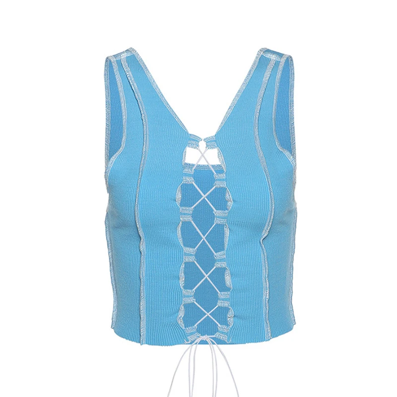 Yitimuceng Sexy Crop Tops Women Hollow Out Camisole Summer Fashion Club Tank Top Slim Drawstring Purple Blue Short Clothes 2021 
Yitimuceng Sexy Crop Tops Women Hollow Out Camisole Summer Fashion Club Tank Top Slim Drawstring Purple Blue Short Clothes 2021