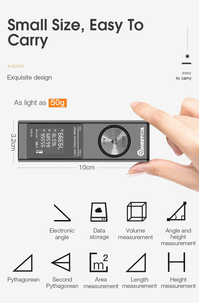 

Digital 80m mini Laser Rangefinder & Electronic Angle Sensor M/In/Ft Unit USB Pythagorean Mode Distance Area Volume Measure