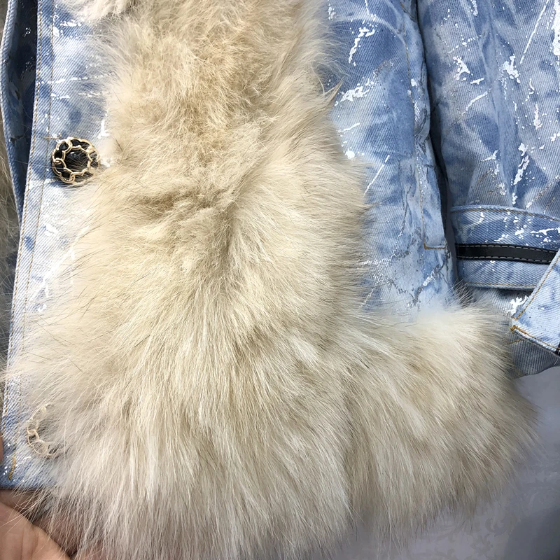 2020 Winter New Style Real Naturla Fox Fur Collar Tie-Dyed Print Thickened Loose Denim Jacket Women's Warm Parker Cotton-Padded
2020 Winter New Style Real Naturla Fox Fur Collar Tie-Dyed Print Thickened Loose Denim Jacket Women's Warm Parker Cotton-Padded
