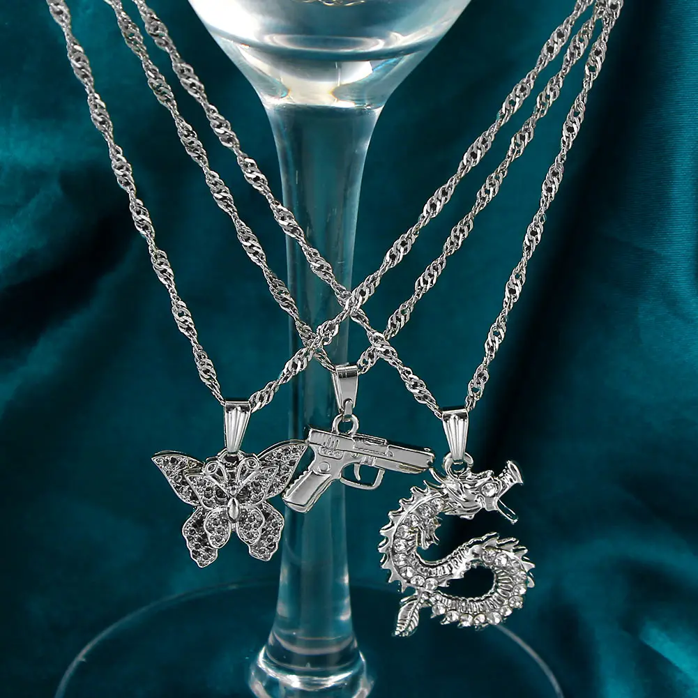 Punk Vintage Multilayer Necklaces For Women Silver Color Pistol Gun Dragon Butterfly Pendants Chain Necklace Trendy Jewelry Gift
Punk Vintage Multilayer Necklaces For Women Silver Color Pistol Gun Dragon Butterfly Pendants Chain Necklace Trendy Jewelry Gift