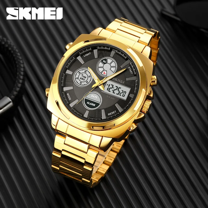 

SKMEI Mens Watches Military Sports Waterproof Luxury Analog Quartz Digital Chrono Steel Gold Men Wristwatch Relogio Masculino