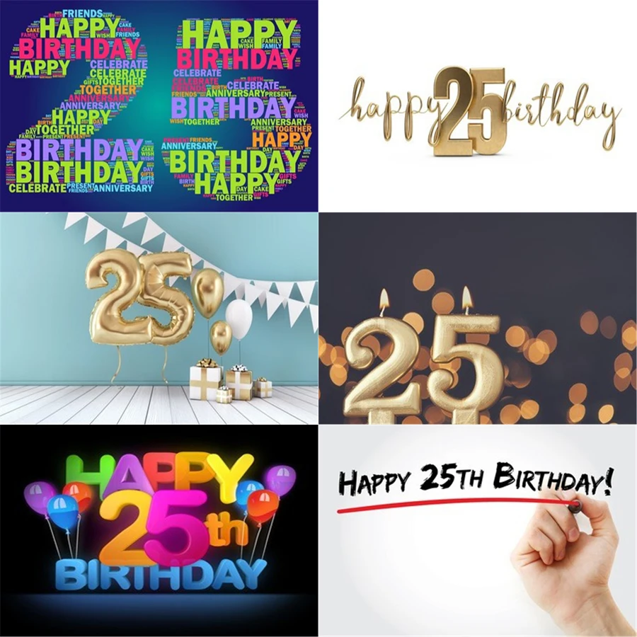 

Фото реквизит для фотостудии Виниловый фон для фотосъемки с изображением двадцать пять лет День рождения ленты для воздушных шаров 25St День ...