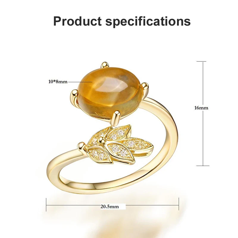 Luamansi Real Natural Citrine Gemstone S925 Silver Ring Wedding Anniversary 0.3 Mg Gold Jewelry Rings Opening Adjustment 
Luamansi Real Natural Citrine Gemstone S925 Silver Ring Wedding Anniversary 0.3 Mg Gold Jewelry Rings Opening Adjustment