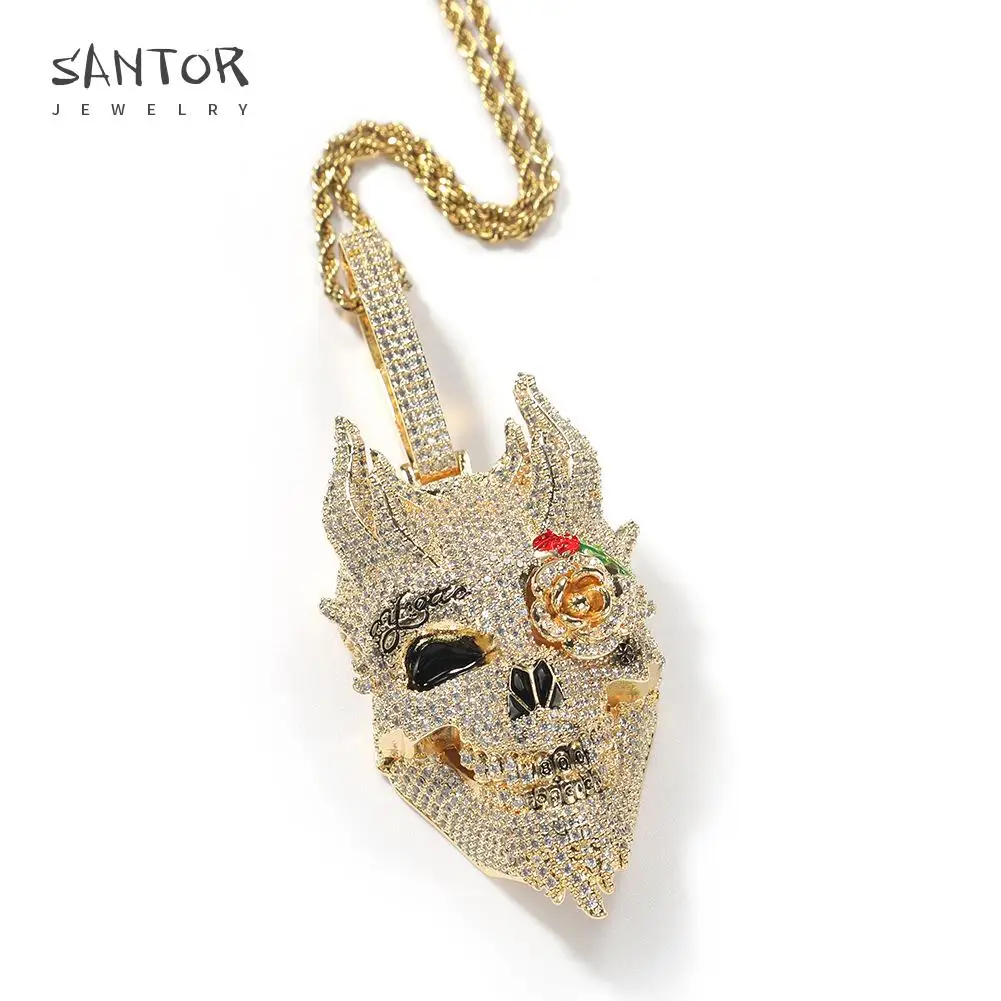 Gumeng New Oil Dripping Full Diamond Rose Skull Pendant Necklace Exaggerated Punk Street Men's Hip Hop Jewelry
Gumeng New Oil Dripping Full Diamond Rose Skull Pendant Necklace Exaggerated Punk Street Men's Hip Hop Jewelry