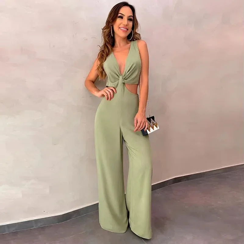 Lady 2021 V-neck Sleeveless Solid Color Casual Temperament Slim Cutout Wide Leg Jumpsuit Sexy Club Outfits for Women Clubwear
Lady 2021 V-neck Sleeveless Solid Color Casual Temperament Slim Cutout Wide Leg Jumpsuit Sexy Club Outfits for Women Clubwear