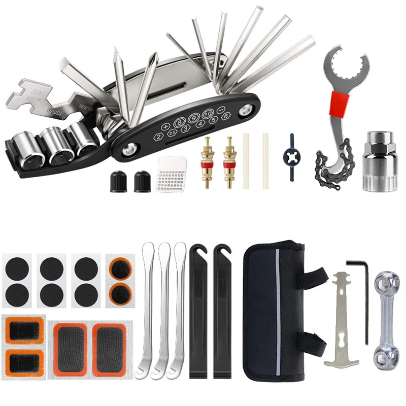 Bicycle Tools Kits Tire Patch Repair Crank Puller/ Chain Splitter Cutter Breaker/ Flywheel Remover/ Spoke Wrench Bike Accessorie
Bicycle Tools Kits Tire Patch Repair Crank Puller/ Chain Splitter Cutter Breaker/ Flywheel Remover/ Spoke Wrench Bike Accessorie