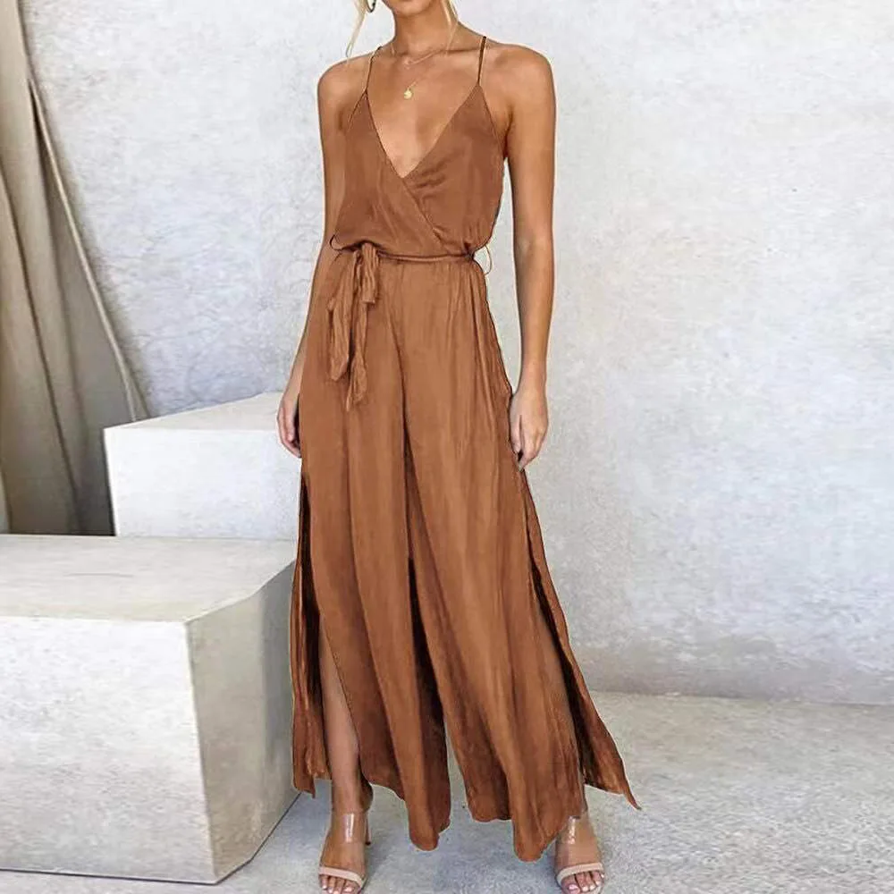Women Sexy Jumpsuits Wide Leg V-neck One-piece Sling Loose Solid Colour Cotton Linen Split Jump Suits Bodysuit Bodycon Jumpsuits 
Women Sexy Jumpsuits Wide Leg V-neck One-piece Sling Loose Solid Colour Cotton Linen Split Jump Suits Bodysuit Bodycon Jumpsuits