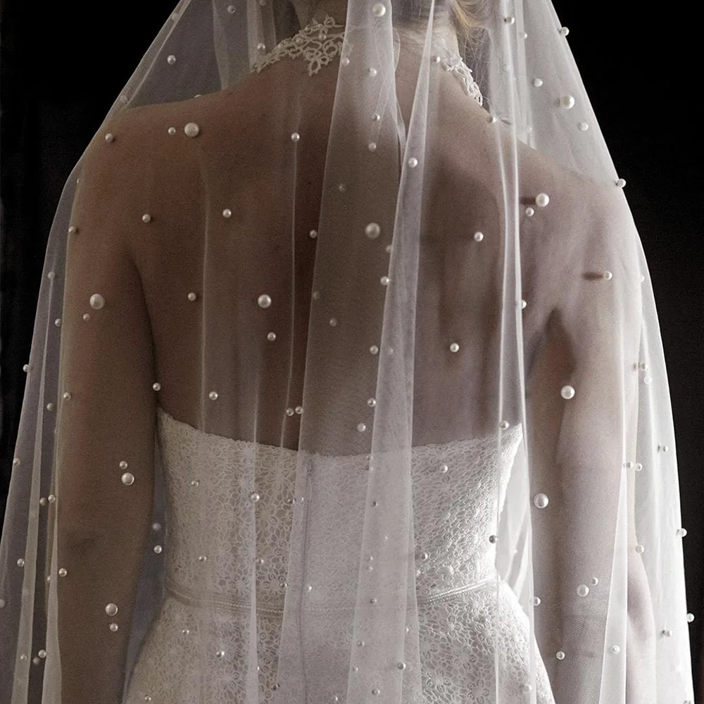 Pearls White Ivory Long Bridal Veil With Comb One Layer Cathedral Wedding Veil with Pearls Velos de Noiva Crystal Beads 3Meters
Pearls White Ivory Long Bridal Veil With Comb One Layer Cathedral Wedding Veil with Pearls Velos de Noiva Crystal Beads 3Meters