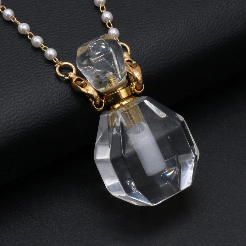 Natural Stone Perfume Bottle Necklace Semi-Precious Clear Quartz Pendant Charms For Elegant Women Love Romantic Gift 20x38mm
Natural Stone Perfume Bottle Necklace Semi-Precious Clear Quartz Pendant Charms For Elegant Women Love Romantic Gift 20x38mm