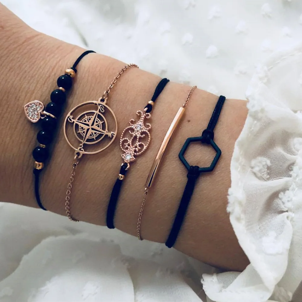Retro Compass Black Bead Hexagonal Bracelets Set For Women 5 Piece Multilayer Metal Wax Rope Chains Viking Jewelry Accessories
Retro Compass Black Bead Hexagonal Bracelets Set For Women 5 Piece Multilayer Metal Wax Rope Chains Viking Jewelry Accessories