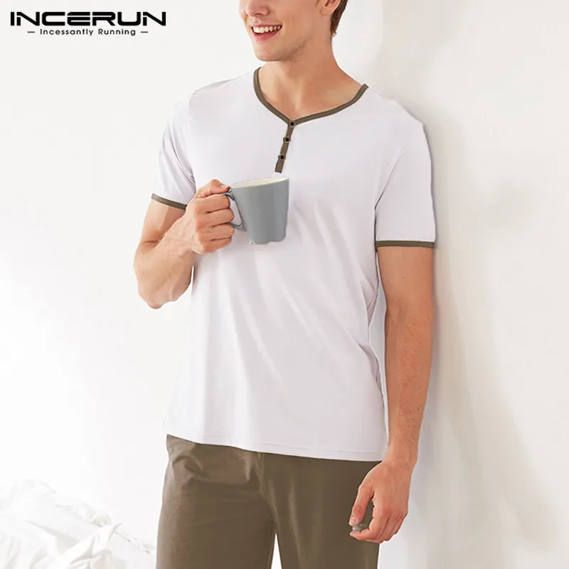 Men Sleep Suits Nightwear Short Sleeve Round Neck Tops Short Bottoms Nightwear Man Patchwork Breathable Pajamas Sets 5XL INCERUN
Men Sleep Suits Nightwear Short Sleeve Round Neck Tops Short Bottoms Nightwear Man Patchwork Breathable Pajamas Sets 5XL INCERUN