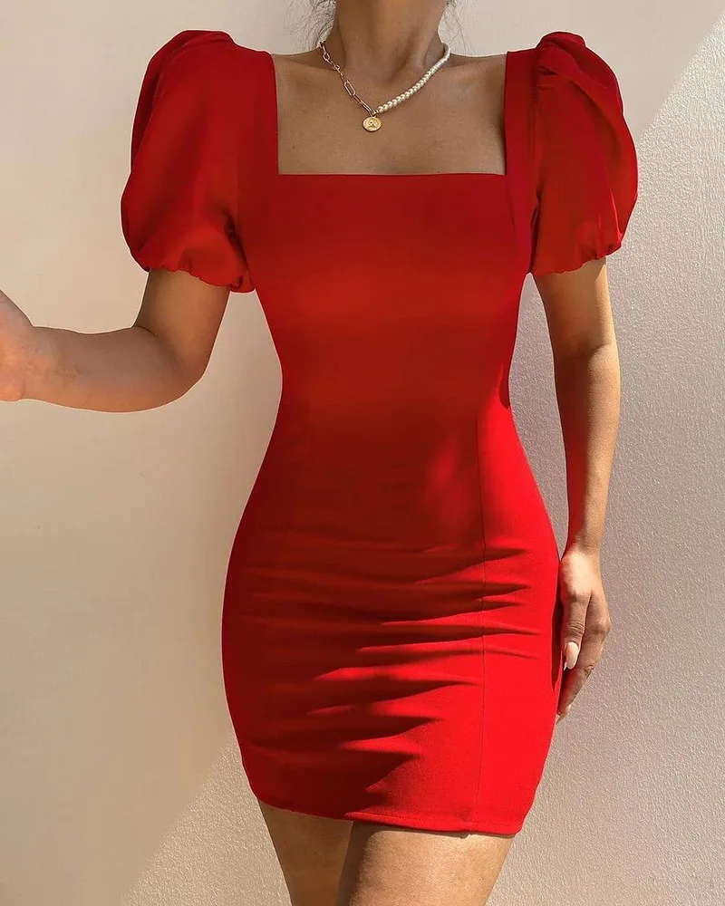 Летнее женское сексуальное облегающее платье на шнуровке с открытой спиной и пышными рукавами, женские платья, 2021 
Летнее женское сексуальное облегающее платье на шнуровке с открытой спиной и пышными рукавами, женские платья, 2021