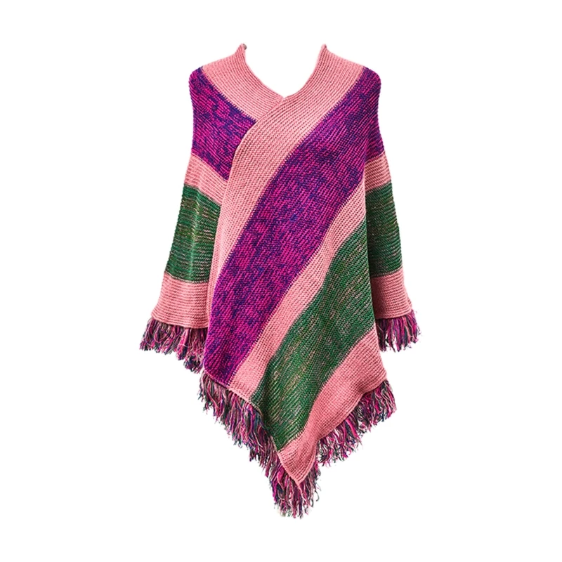 Women Ethnic Knitted Pashmina Poncho Cape Color Block Striped Tassels Pullover Sweater V-Neck Winter Warm Shawl Wrap Top
Women Ethnic Knitted Pashmina Poncho Cape Color Block Striped Tassels Pullover Sweater V-Neck Winter Warm Shawl Wrap Top