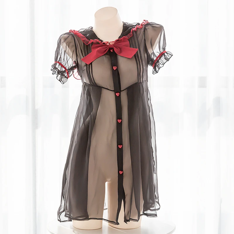 Women Sexy Black Vampire Girls Perspective Dress Cute bubble Sleeve Dress Uniform Collar Sets Sweet Bowknot Nightdress Cosplay
Women Sexy Black Vampire Girls Perspective Dress Cute bubble Sleeve Dress Uniform Collar Sets Sweet Bowknot Nightdress Cosplay