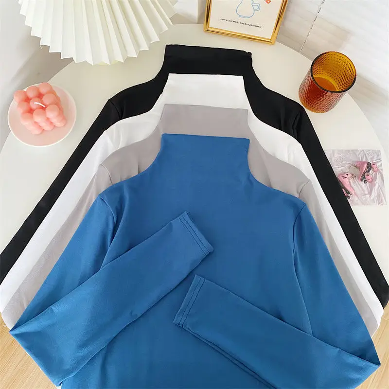 Oversize plus size basic cotton solid color high-neck long-sleeved Western-style thin autumn and winter tops T-shirt
Oversize plus size basic cotton solid color high-neck long-sleeved Western-style thin autumn and winter tops T-shirt