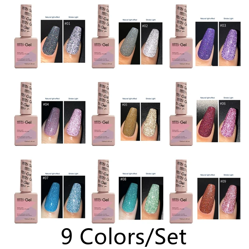 9 Colors/Set Broken Diamond Gel Nail Polish Glitter Reflective Bungee Semi Permanent Hybrid Varnishes Nail Art Glue manicure
9 Colors/Set Broken Diamond Gel Nail Polish Glitter Reflective Bungee Semi Permanent Hybrid Varnishes Nail Art Glue manicure