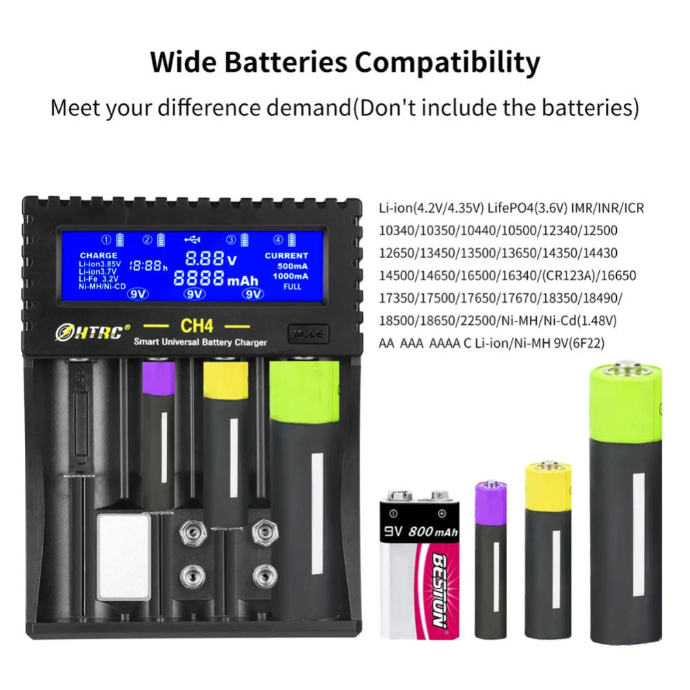 HTRC 4 Slots Battery Charger 18650 Li-ion Li-fe Ni-MH Ni-CD Charger for AA/AAA/18650/26650/6F22/16340/9V Battery Smart Charger
HTRC 4 Slots Battery Charger 18650 Li-ion Li-fe Ni-MH Ni-CD Charger for AA/AAA/18650/26650/6F22/16340/9V Battery Smart Charger