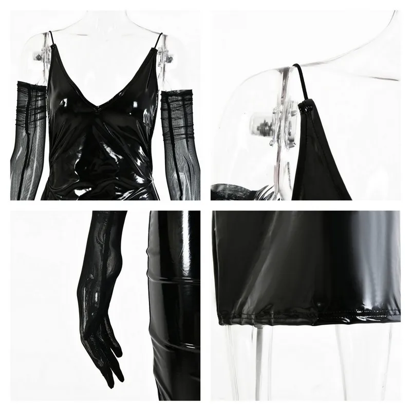 Sibybo Black PU Leather Spaghetti Strap Dress Women V-Neck Mesh Sleeve Party Dresses Female Sexy Backless Long Vestidos 2020
Sibybo Black PU Leather Spaghetti Strap Dress Women V-Neck Mesh Sleeve Party Dresses Female Sexy Backless Long Vestidos 2020