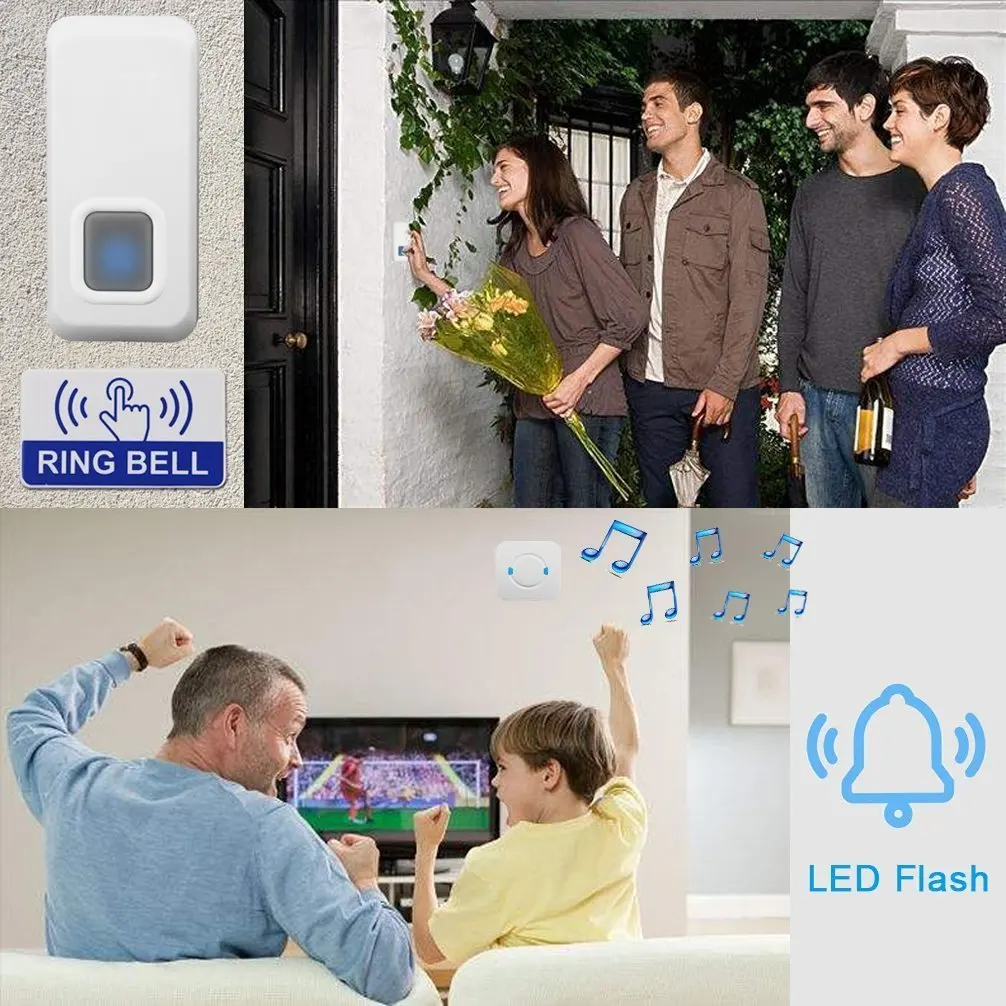 1in2/2in2 Waterproof Doorbell Home Use Wireless Button Transmitter Indoor Receiver Safety Door Bell EU/US Plug Color Optional
1in2/2in2 Waterproof Doorbell Home Use Wireless Button Transmitter Indoor Receiver Safety Door Bell EU/US Plug Color Optional