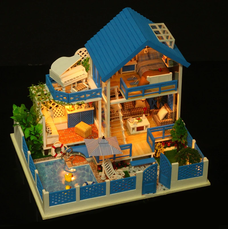 DIY Wooden Dollhouse Miniature with Furniture Piano Blue Ocean Casa Doll House Assembled Cottage Toys for Adults Girls Gifts
DIY Wooden Dollhouse Miniature with Furniture Piano Blue Ocean Casa Doll House Assembled Cottage Toys for Adults Girls Gifts