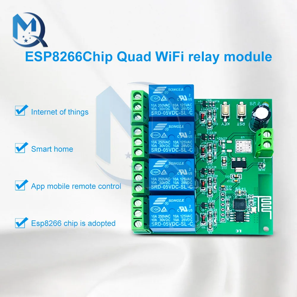 DC 5V 12V ESP8266 4 Channel Wireless WIFI Relay Module Mobile Phone APP Remote Control Switch Internet of Things Relay Board
DC 5V 12V ESP8266 4 Channel Wireless WIFI Relay Module Mobile Phone APP Remote Control Switch Internet of Things Relay Board