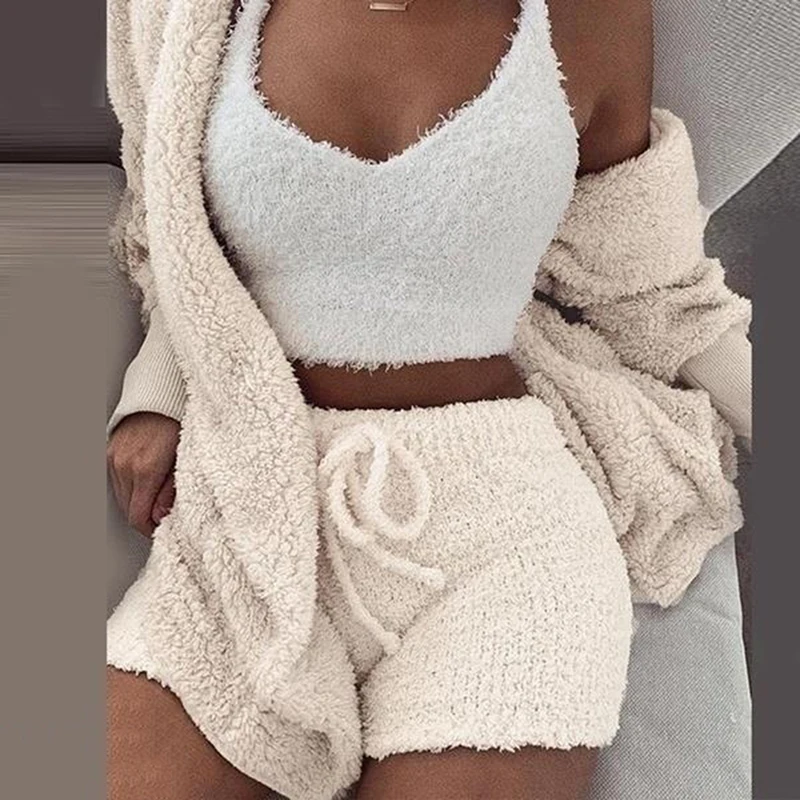 Three Piece Sexy Fluffy Sets Velvet Plush Hooded Cardigan Coat+Shorts+Crop Top Women Tracksuit Casual Sports Overalls Sweatshirt
Three Piece Sexy Fluffy Sets Velvet Plush Hooded Cardigan Coat+Shorts+Crop Top Women Tracksuit Casual Sports Overalls Sweatshirt