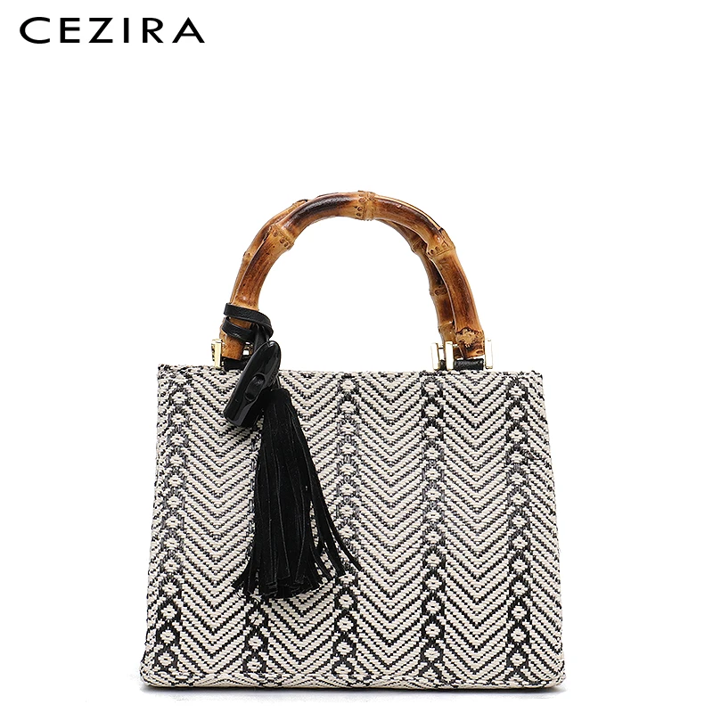 CEZIRA Bohemia Cotton Knitting Handbags For Women Small Bamboo Handles Design Bucket Female Fashion Tassel Top-handle Tote Purse
CEZIRA Bohemia Cotton Knitting Handbags For Women Small Bamboo Handles Design Bucket Female Fashion Tassel Top-handle Tote Purse