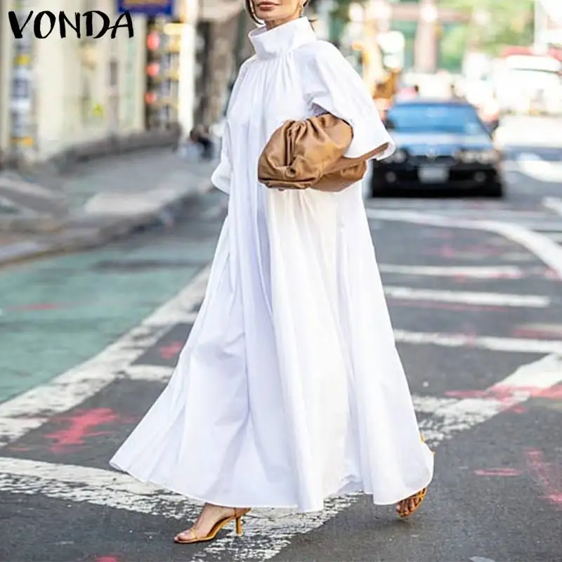 2022 Women Maxi Long Dress Sundress VONDA Casual Turtleneck Vintage Short Sleeve Pleated Long Robes Spring Autumn Vestidos
2022 Women Maxi Long Dress Sundress VONDA Casual Turtleneck Vintage Short Sleeve Pleated Long Robes Spring Autumn Vestidos