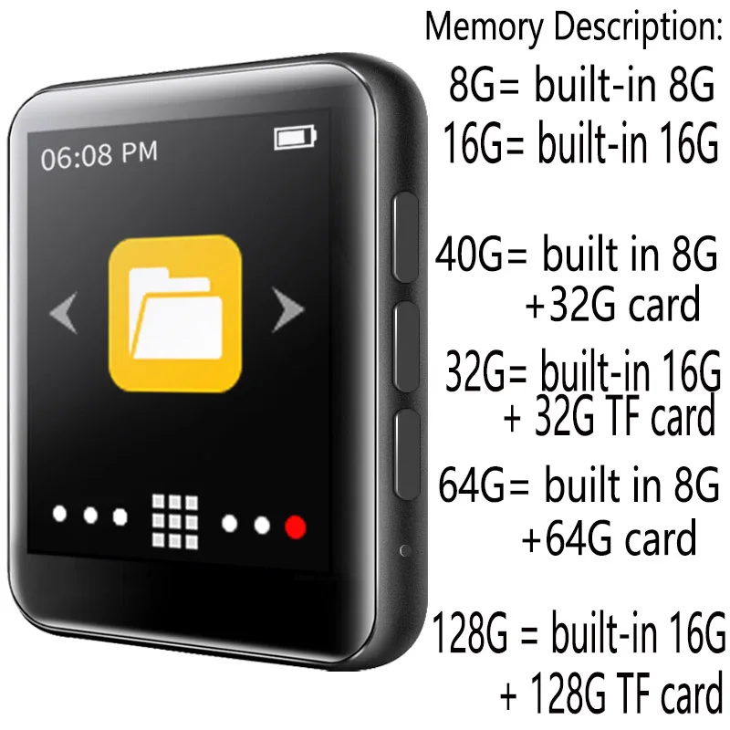 

New RUIZU metal Bluetooth MP4 player full touch screen built-in speakers radio recording e-book Music video playback