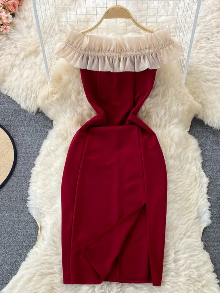 Spring Summer 2021 New Design French Cold Shoulder Waist Slim Bodycon Sexy Split Party Dress Women's Slash Neck Dresses
Spring Summer 2021 New Design French Cold Shoulder Waist Slim Bodycon Sexy Split Party Dress Women's Slash Neck Dresses
