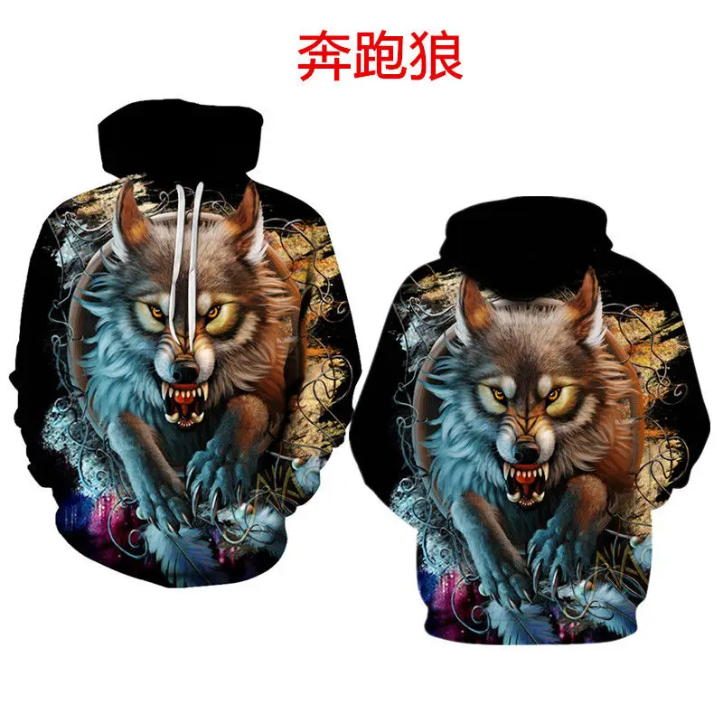 Young men's jacket spring/summer hooded jacket 3D printed wolf figure loose top 
Young men's jacket spring/summer hooded jacket 3D printed wolf figure loose top