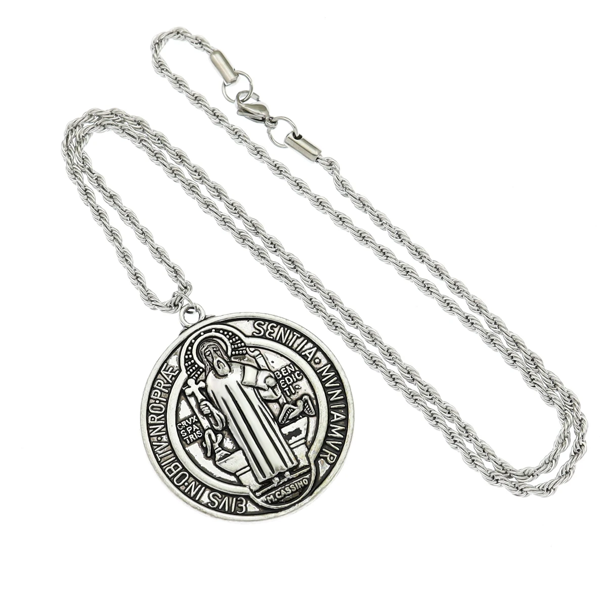 Медаль покровителя Святого Бенедикта нурсии 4 см ожерелье-цепочка с перекрестным