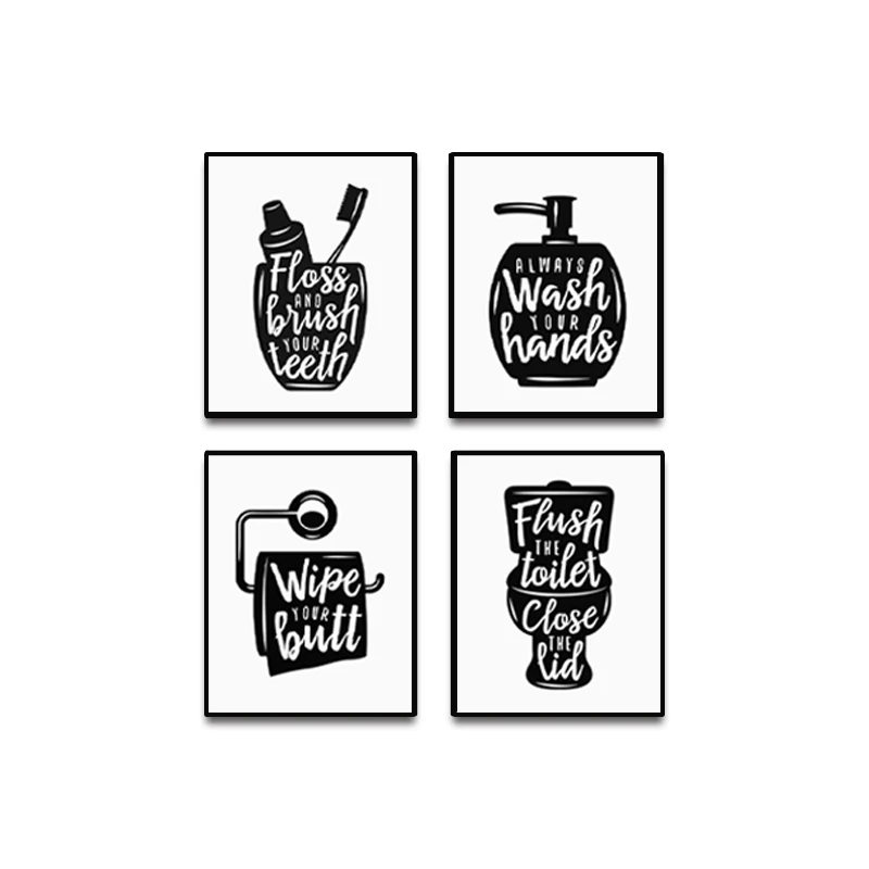 Funny Bathroom Sign Canvas Painting 4pcs Set Black White Toilet Rules Wall Art Poster and Print Nordic Minimalism Home Decor
Funny Bathroom Sign Canvas Painting 4pcs Set Black White Toilet Rules Wall Art Poster and Print Nordic Minimalism Home Decor