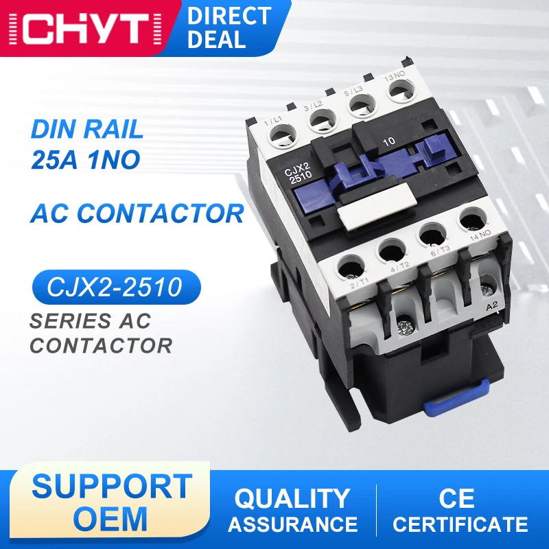 CJX2-2510 LC1-D25 AC Contactor 25A 3 Phase 3-Pole 380V 220V 110V 36V 24V 50/60Hz Din Rail Mounted 3P+1NO Normal Open
CJX2-2510 LC1-D25 AC Contactor 25A 3 Phase 3-Pole 380V 220V 110V 36V 24V 50/60Hz Din Rail Mounted 3P+1NO Normal Open