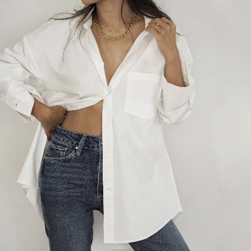 Office Lady White Shirt Women Blouse Female Long Sleeve Top Shirts Summer Cotton Blouses Pocket Basis Casual Womens Tops Blouses 
Office Lady White Shirt Women Blouse Female Long Sleeve Top Shirts Summer Cotton Blouses Pocket Basis Casual Womens Tops Blouses