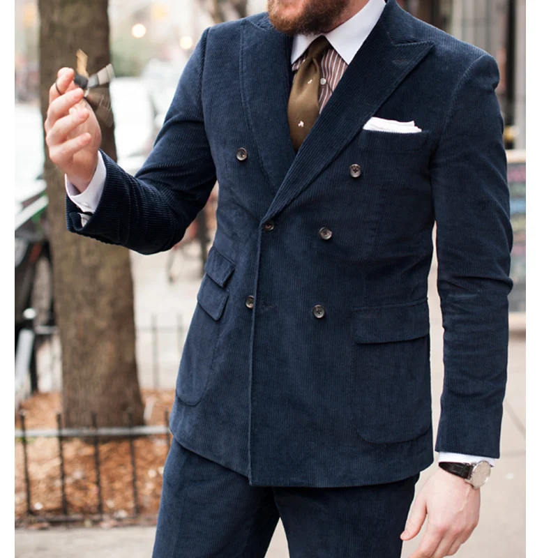 Navy Corduroy Double Breasted Suits for Men 2 Piece Casual Wedding Groom Tuxedo New Man Fashion Man Set Jacket with Pants
Navy Corduroy Double Breasted Suits for Men 2 Piece Casual Wedding Groom Tuxedo New Man Fashion Man Set Jacket with Pants