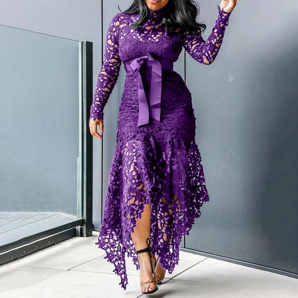 2021 Lace Floral Hollow Out Dress Women Long Sleeve Fashion Ruched Neck Dress Party Formal High Waist Maxi Irregular Hem Dress
2021 Lace Floral Hollow Out Dress Women Long Sleeve Fashion Ruched Neck Dress Party Formal High Waist Maxi Irregular Hem Dress