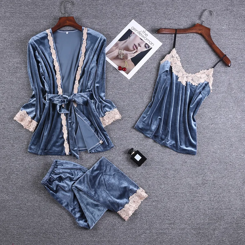 Young Lady Blue 3PC Pajamas Set Sweet Lace Trim Velour Sleepwear Sexy V-Neck Strap Top&Pant Nightwear Spring Casual Home Clothes
Young Lady Blue 3PC Pajamas Set Sweet Lace Trim Velour Sleepwear Sexy V-Neck Strap Top&Pant Nightwear Spring Casual Home Clothes