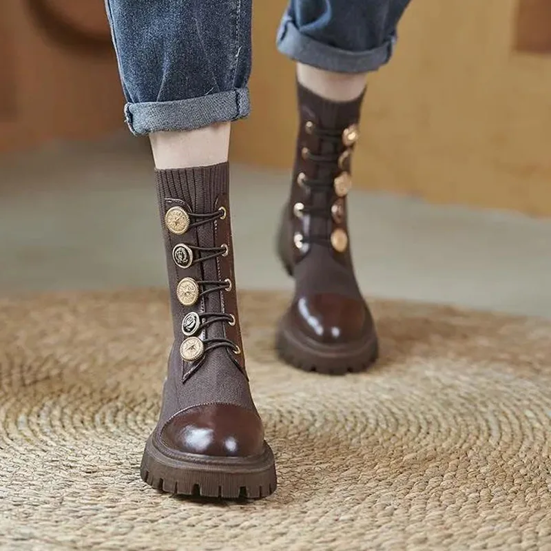 Ladies Knitted Socks Boots Women Style Buckle Retro Platform Short Boots 2022 Korean Autumn Fashion New Slip-on Footwear Hot New
Ladies Knitted Socks Boots Women Style Buckle Retro Platform Short Boots 2022 Korean Autumn Fashion New Slip-on Footwear Hot New