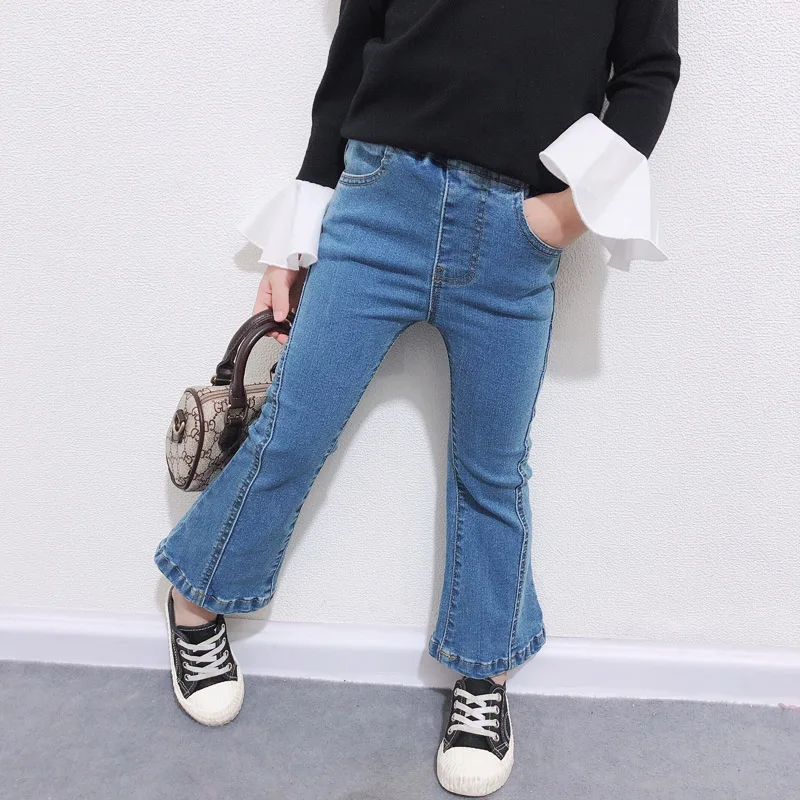 

ANKRT Autumn 2020 new girls' Korean flared pants fashion stitching mid waist jeans for children.2T-7T