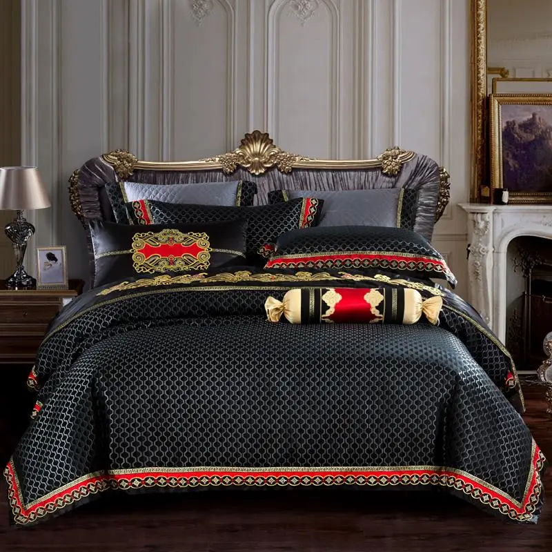 43 Black Brown Blue King Queen Size Bed set Satin Jacquard Cotton Bedding Set Bed Sheet set Duvet cover Bedlinens Pillowcases
43 Black Brown Blue King Queen Size Bed set Satin Jacquard Cotton Bedding Set Bed Sheet set Duvet cover Bedlinens Pillowcases